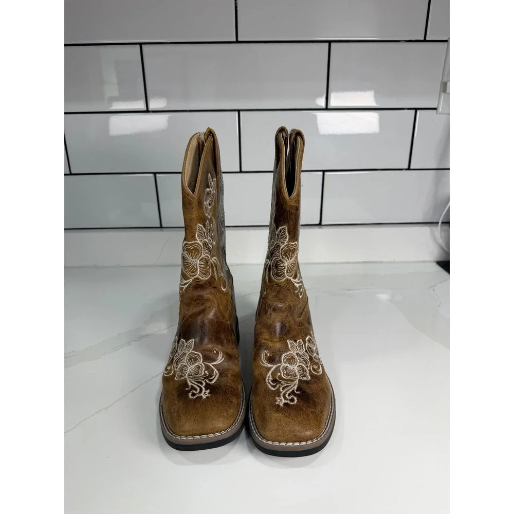 Shyanne Kids Brown Leather Floral Embroidered Cowboy Boots BBSC1946 Size 2.0 D
